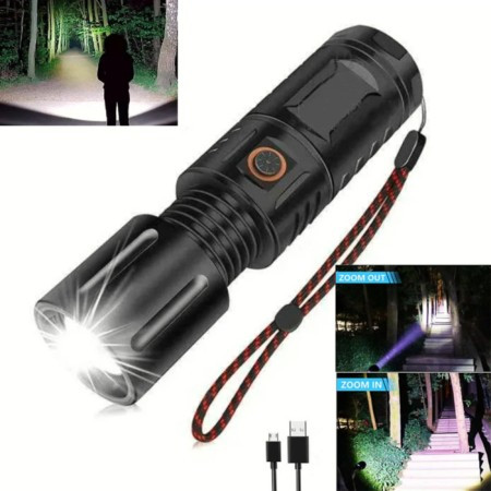 Rechargeable Emergency LED Torch Light, Lithium Battery Ipx6 Waterproof Strong LED Flashlight with power bank